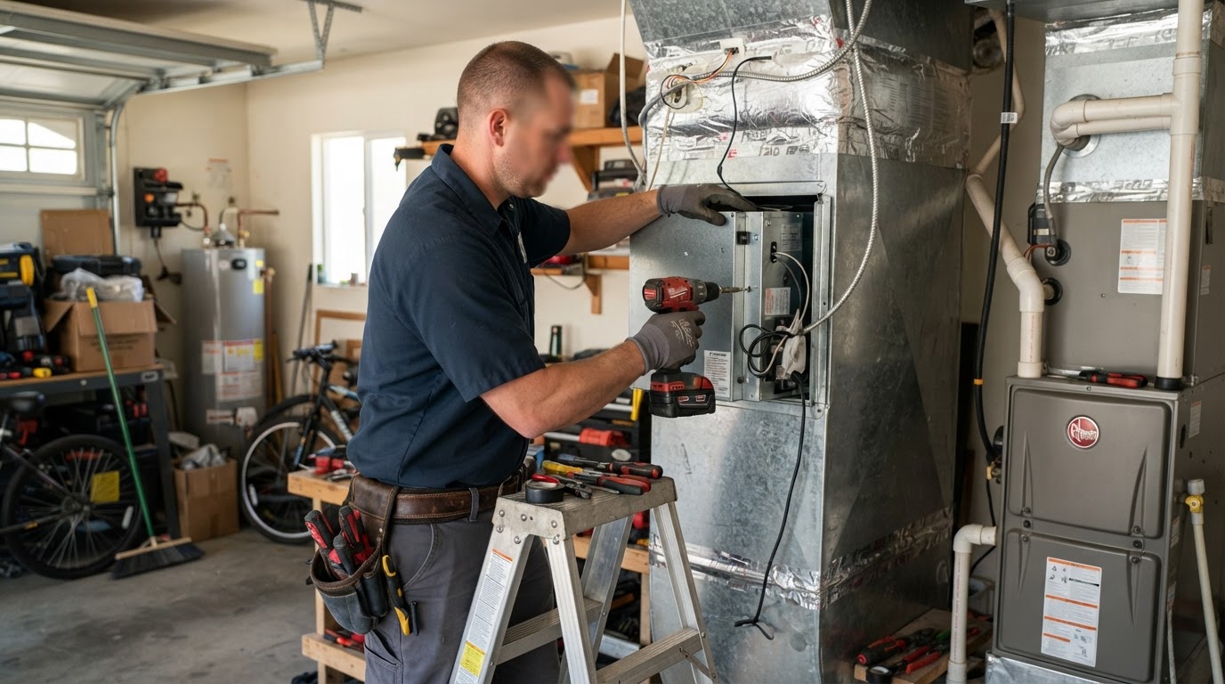 Air Purifier Installation being performed by a licensed HVAC technician in Bakersfield and Kern County, California