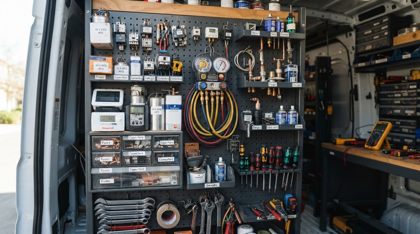 New Era HVAC technician and tools representing the company's Kern County roots and service standards