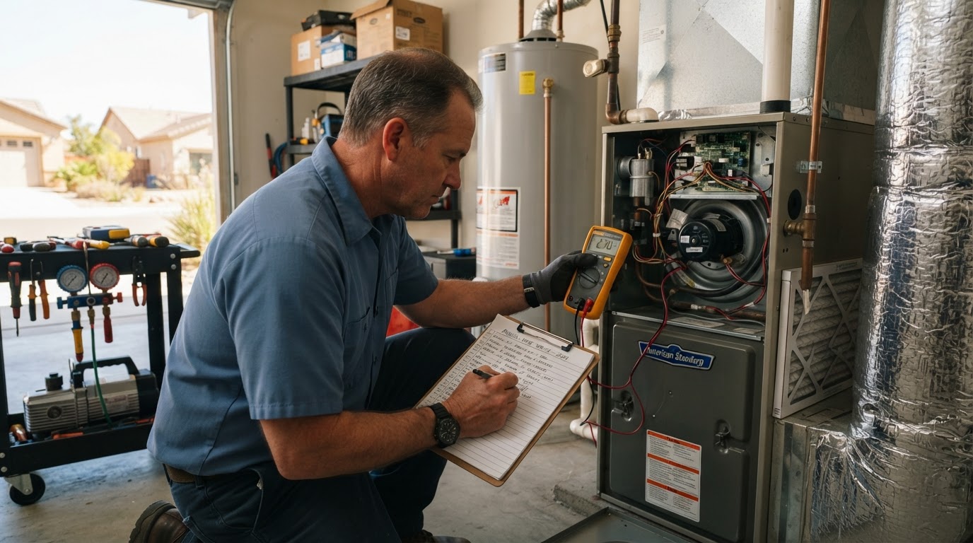 HVAC Maintenance being performed by a licensed HVAC technician in Bakersfield and Kern County, California