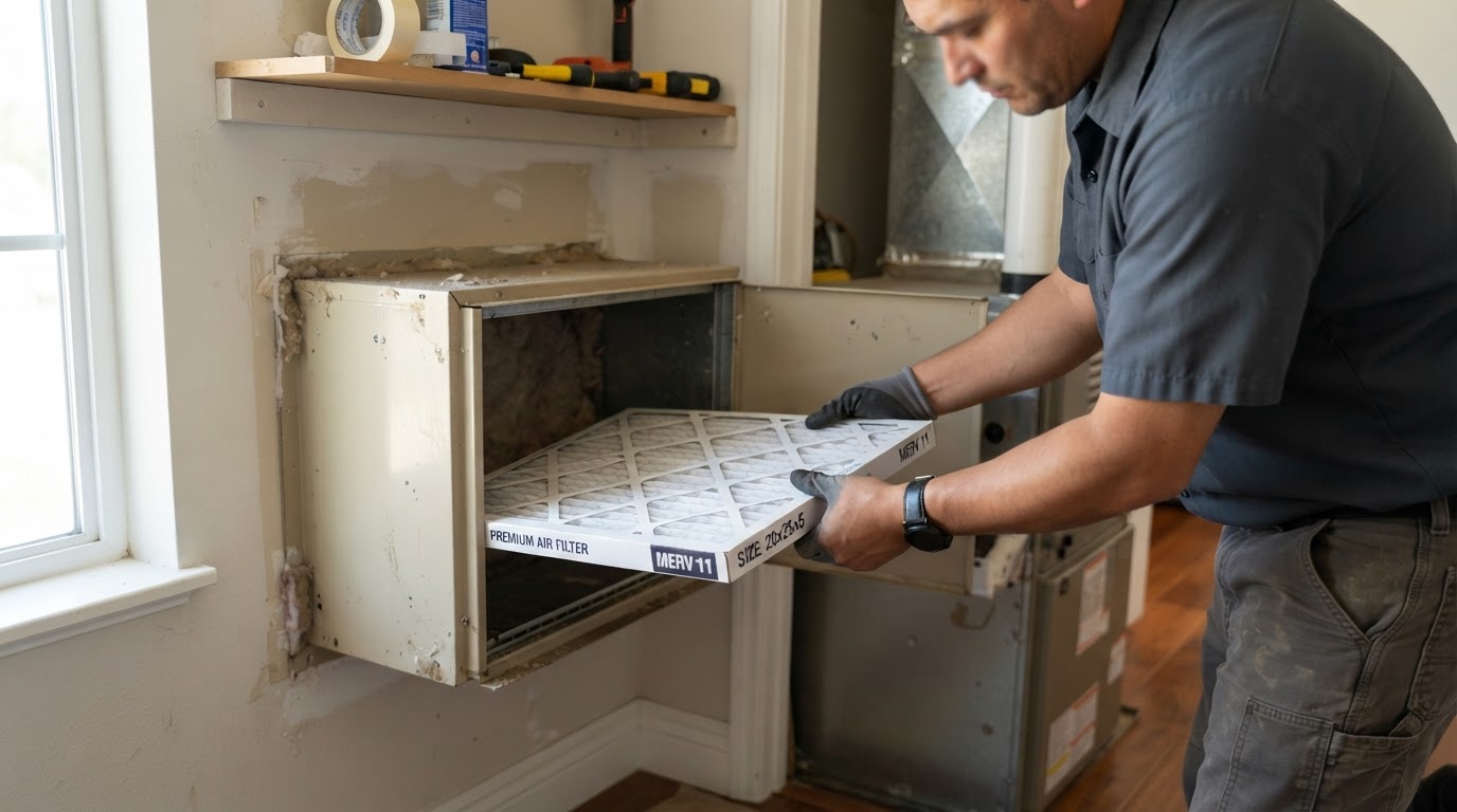 Air Filtration being performed by a licensed HVAC technician in Bakersfield and Kern County, California