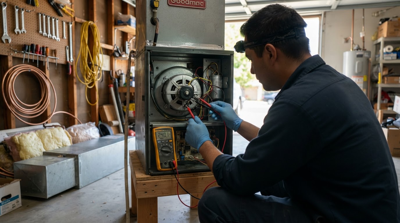 HVAC Repair being performed by a licensed HVAC technician in Bakersfield and Kern County, California
