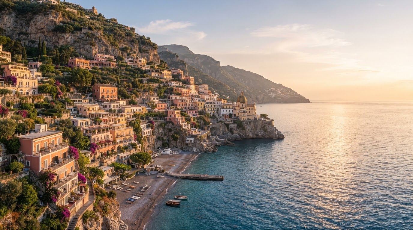 Beautiful European coastal destination at golden hour