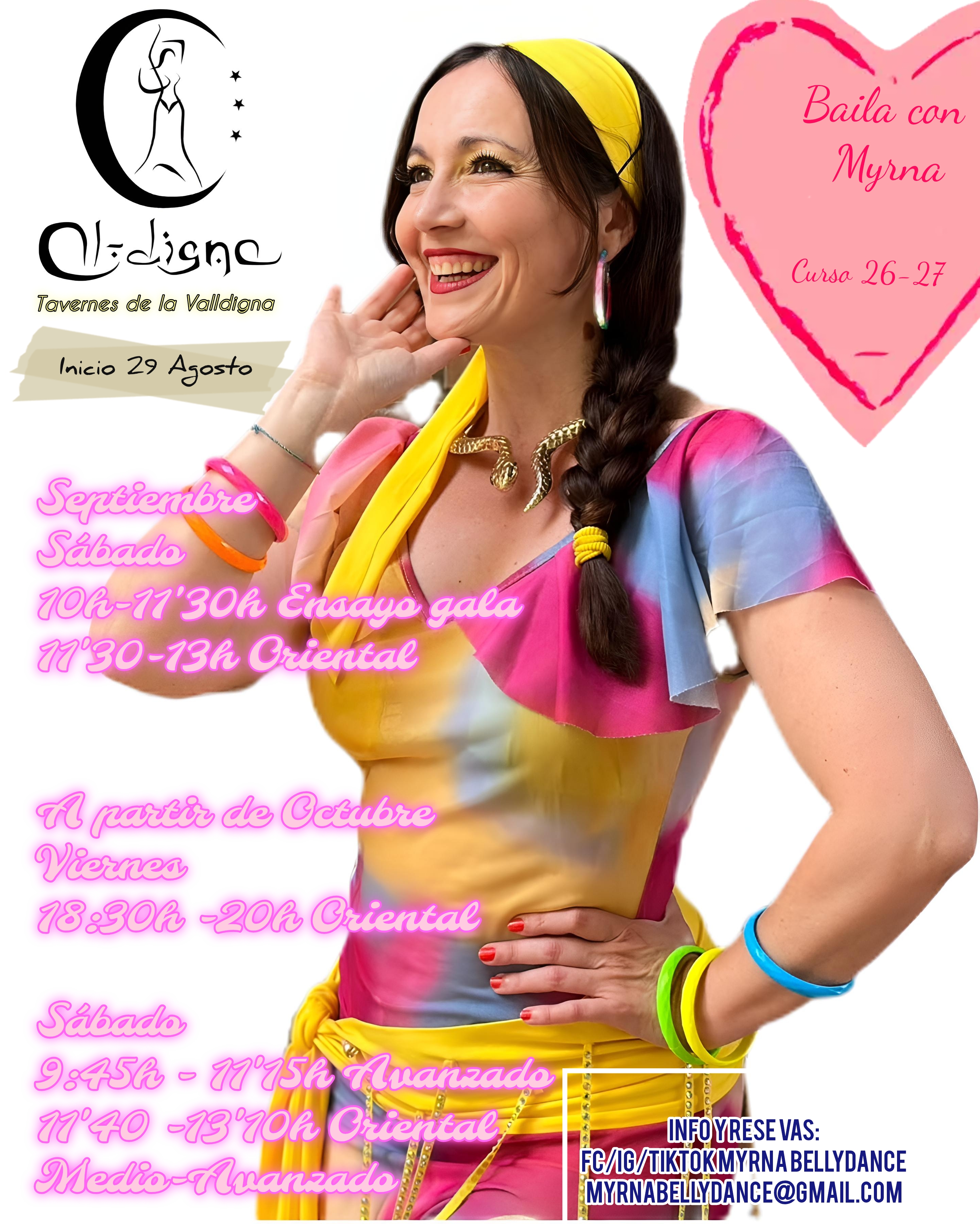 Horarios y cartel oficial Baila con Myrna en Tavernes de la Valldigna