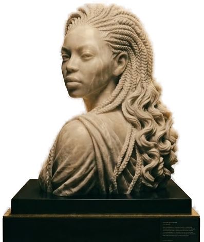 Translucent stone sculpture of a Black woman's head
