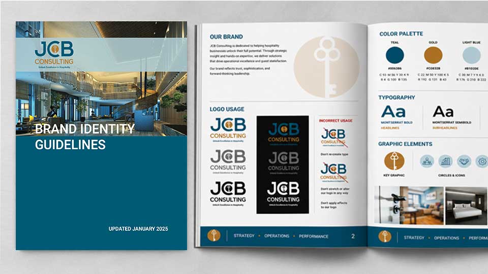 JCB Consulting brand identity guidelines and style guide design by Punch Creatives