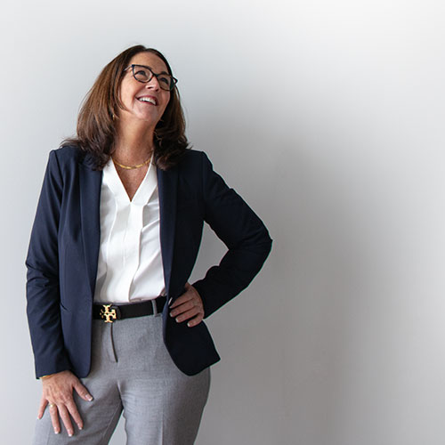 Branded portrait of a businesswoman in a navy blazer