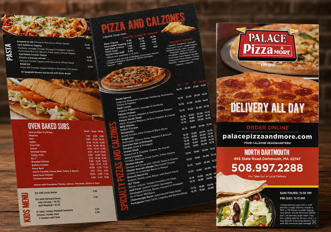 Palace Pizza branding and menu design by Punch Creatives