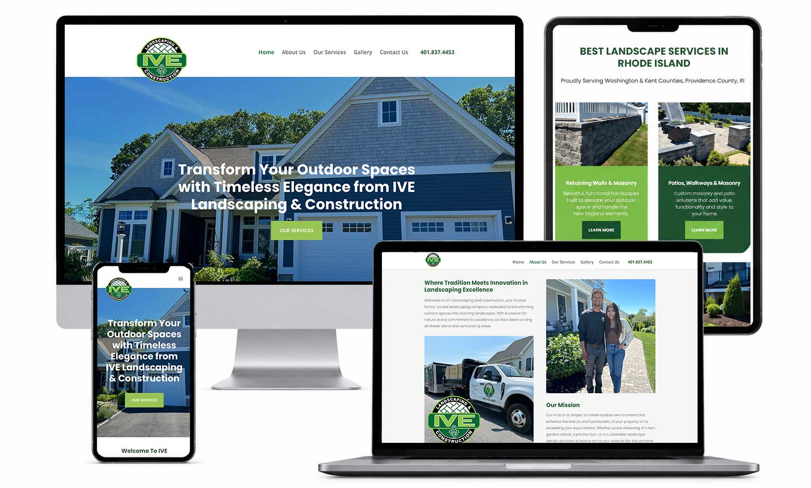 IVE Landscaping website on desktop and mobile