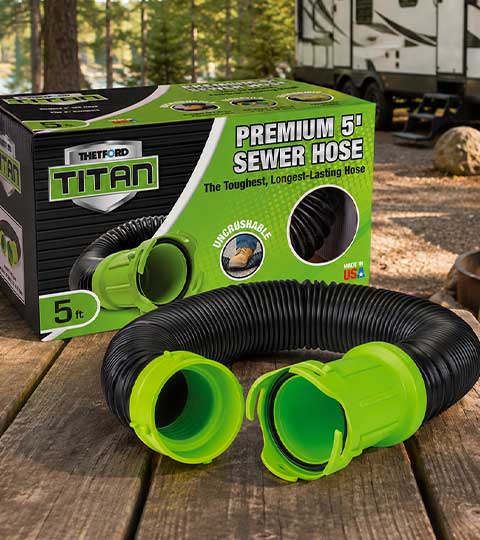 Thetford Titan premium sewer hose product packaging design by Punch Creatives