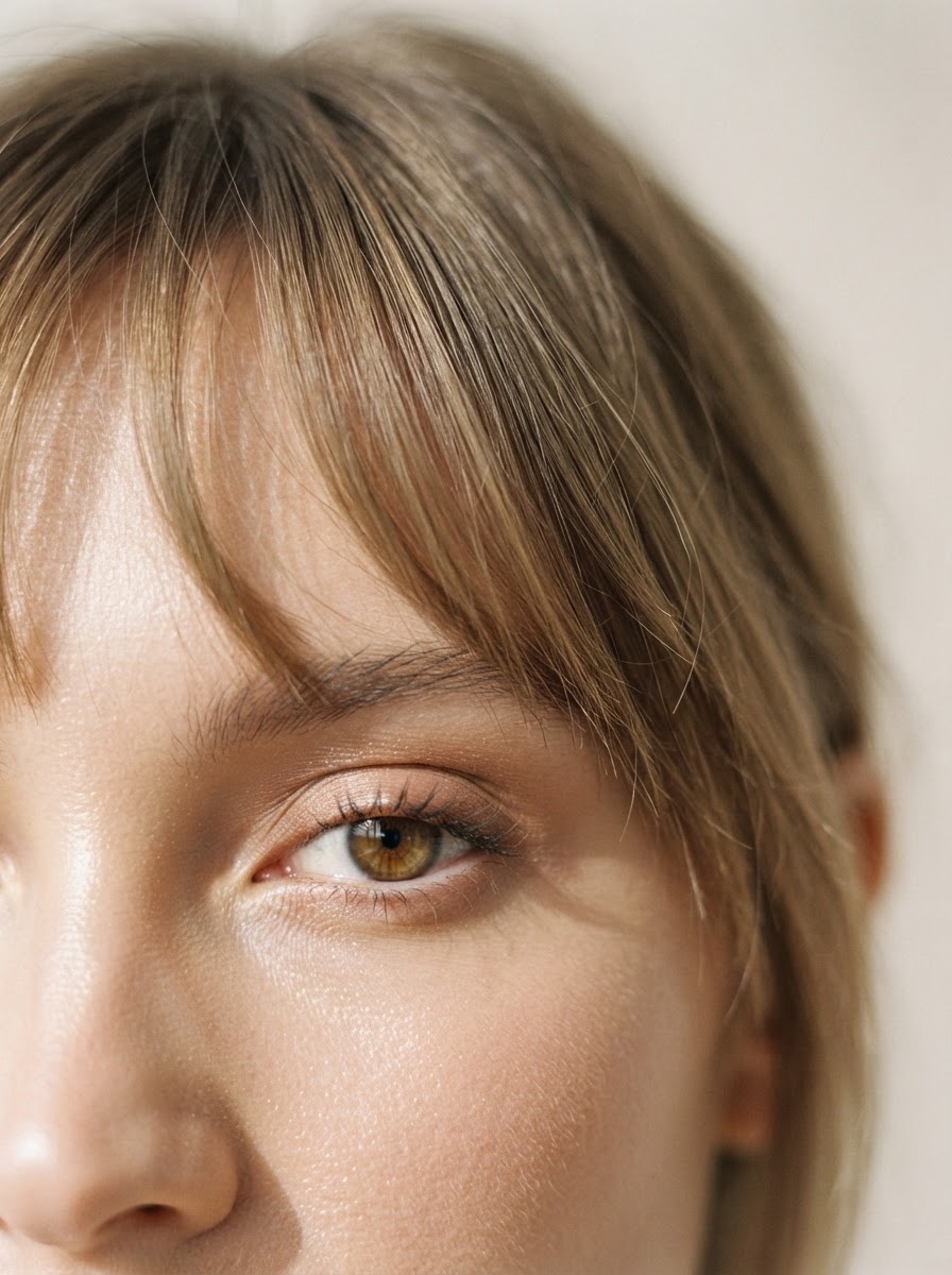 Fictional concept image of a soft fringe detail, a visual study, not real salon work.