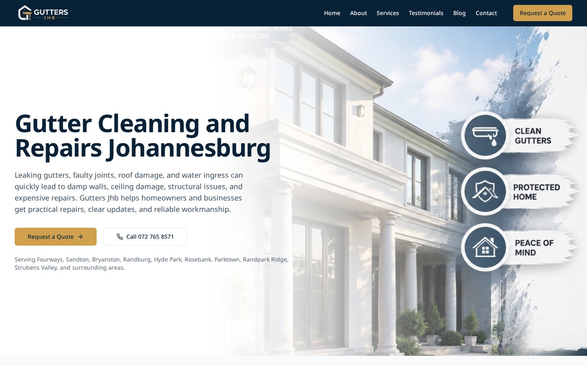 Gutters Jhb Website Homepage