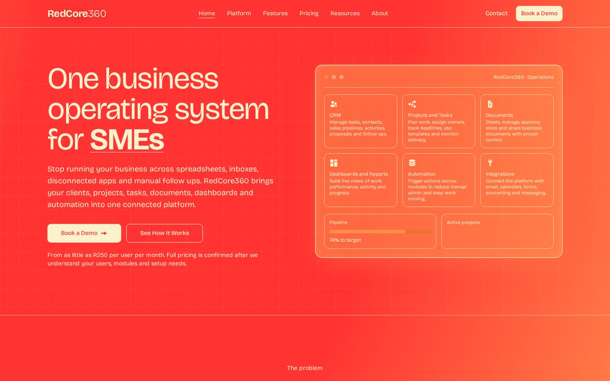 RedCore360 Website Homepage