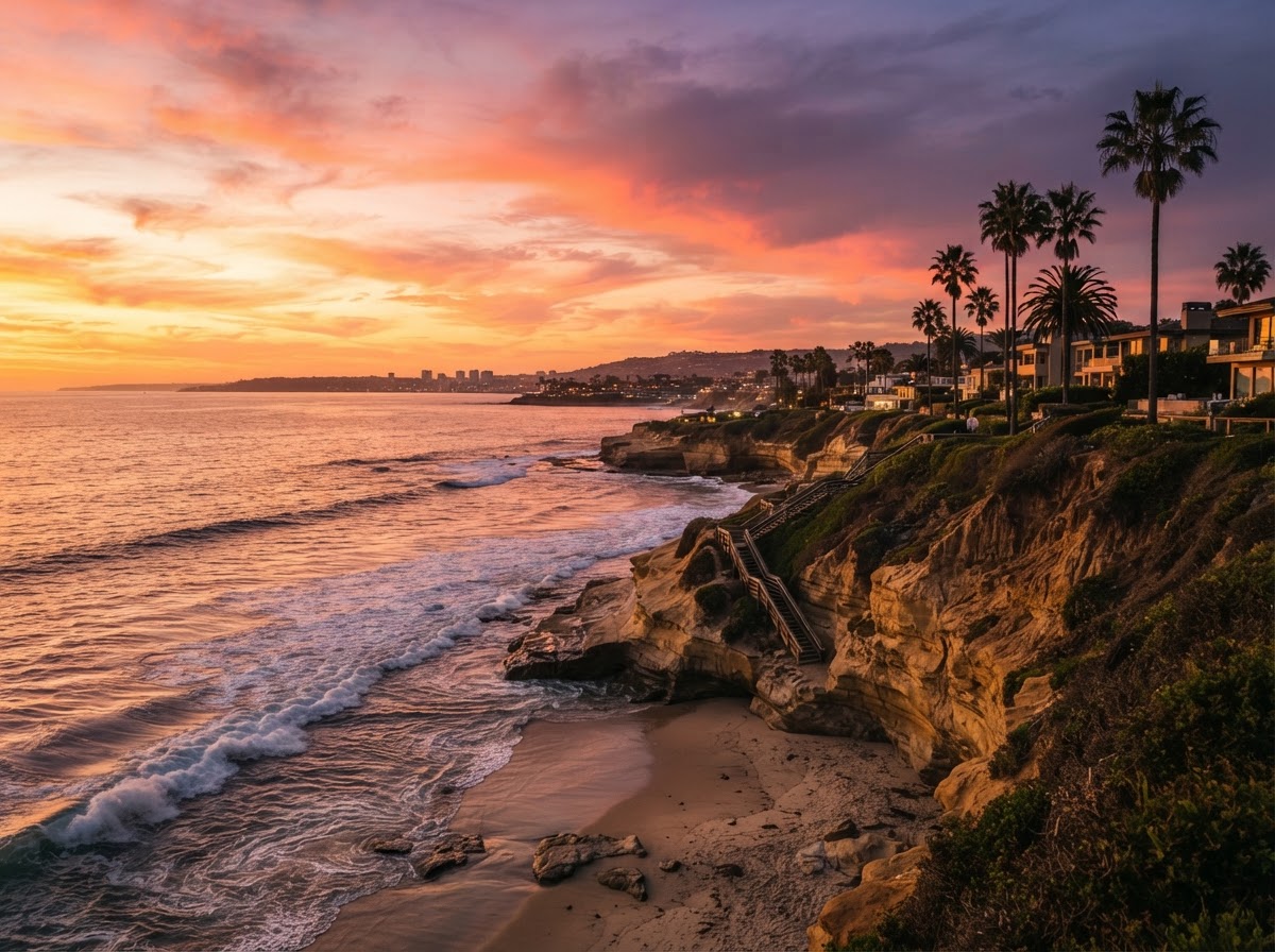 San Diego coastline at sunset