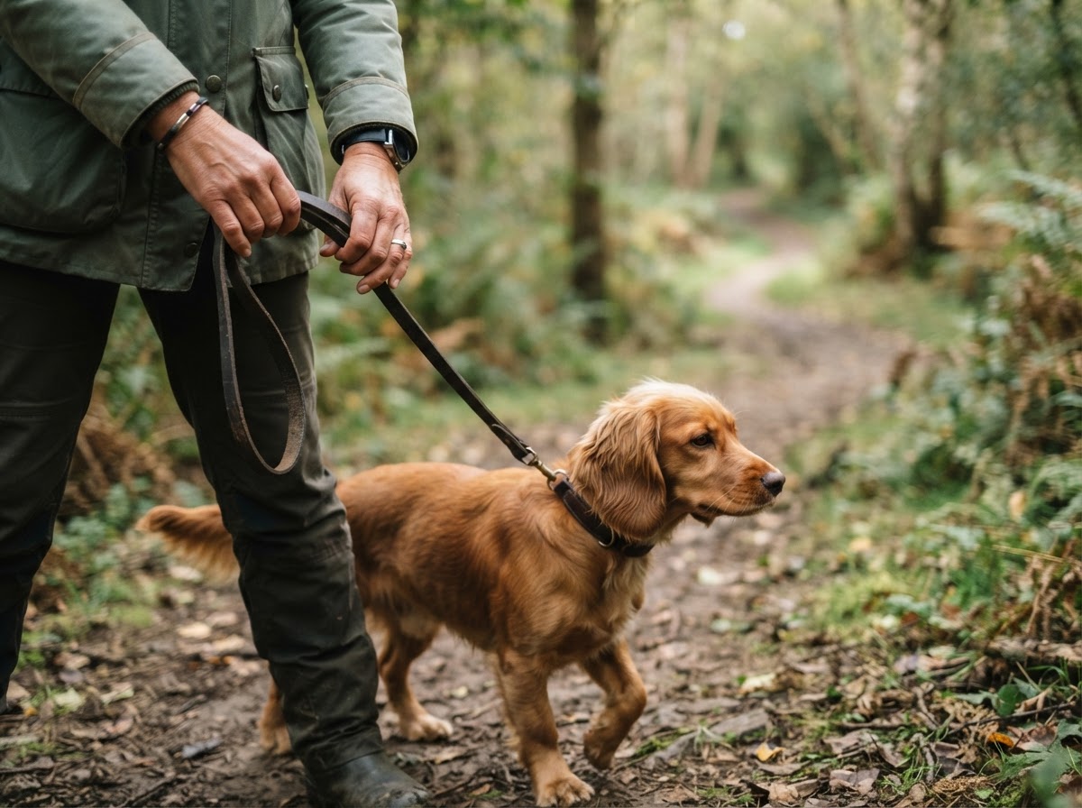 Dog walking calmly on a lead