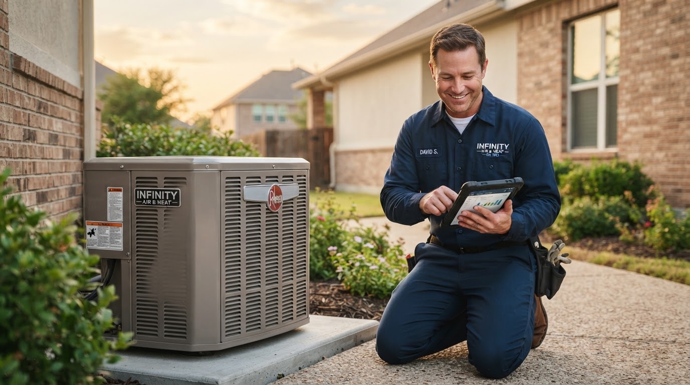 Pro-Tech Services HVAC technician servicing a home air conditioning unit in Tyler, TX