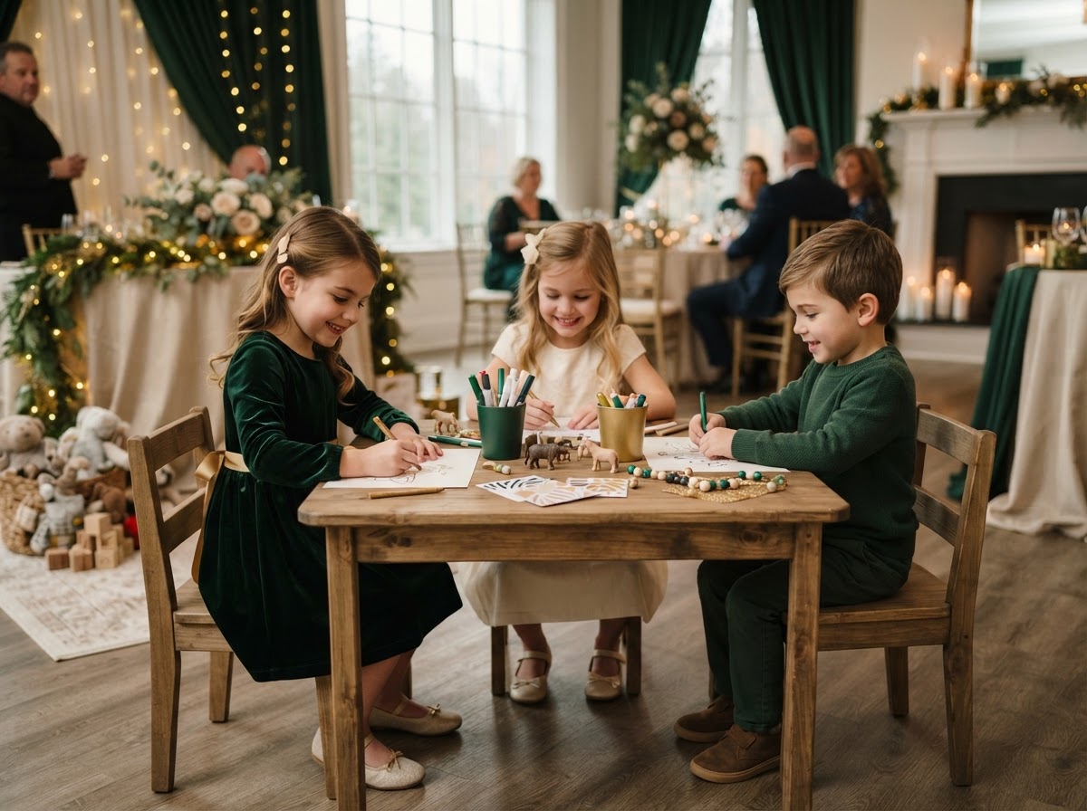 Kids' activity corner at an elegant event.
