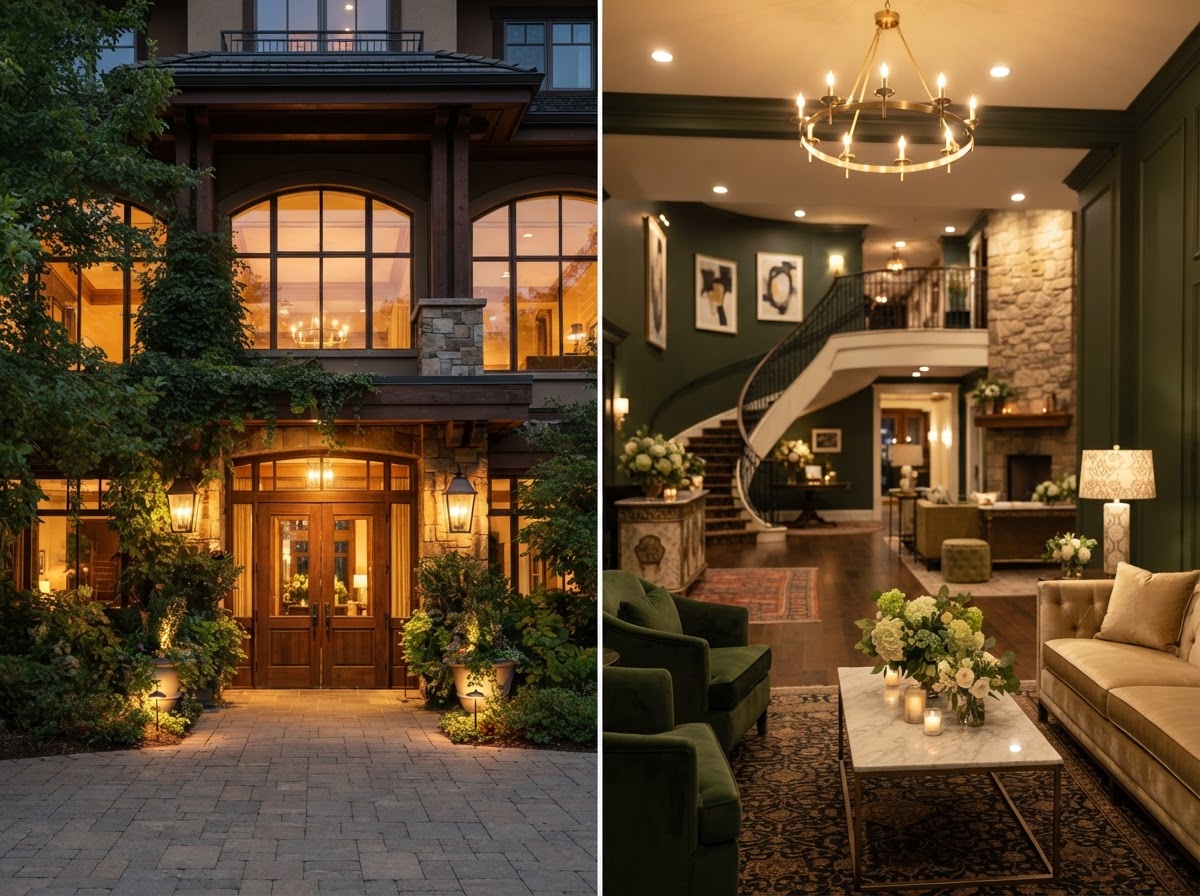 Welcoming front entrance and lobby of Willowmere Hall.