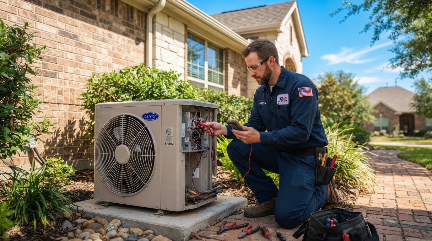 Captain Air HVAC technician servicing a residential air conditioning unit