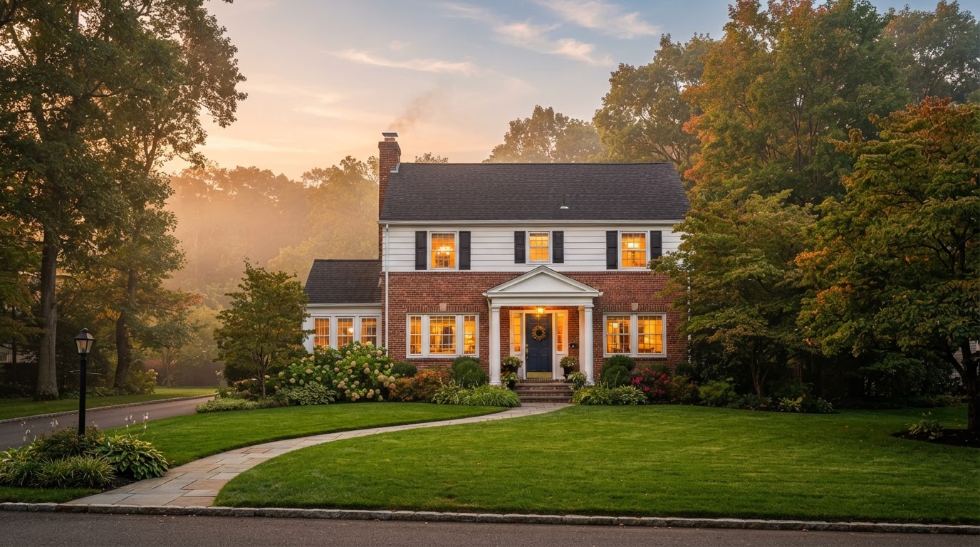 A New Jersey family home at golden hour