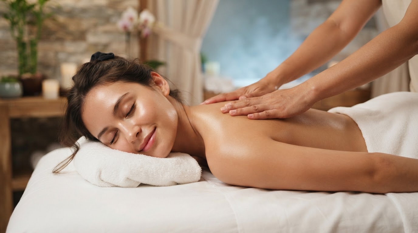 Serene client receiving restorative Thai massage therapy