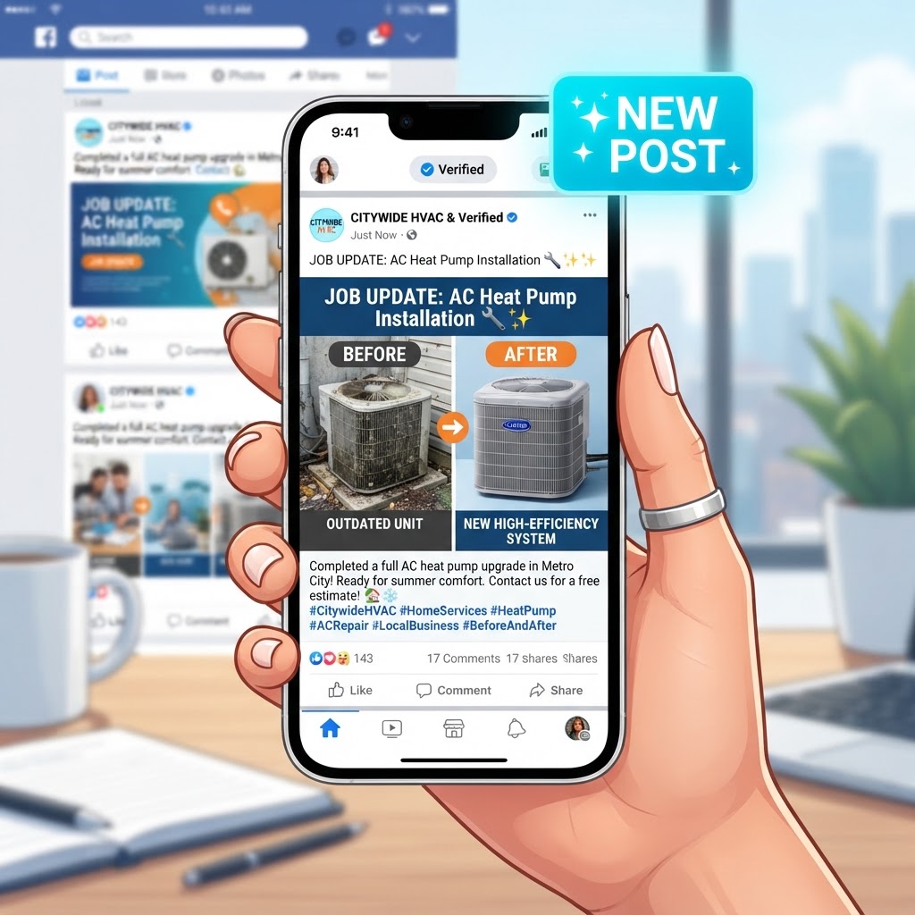 Automated social media posting on Facebook for contractor jobs