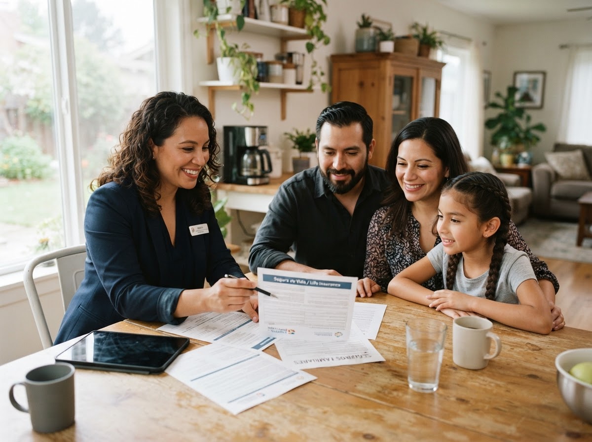 Asesor de seguros MirLife con una familia en El Paso, Texas