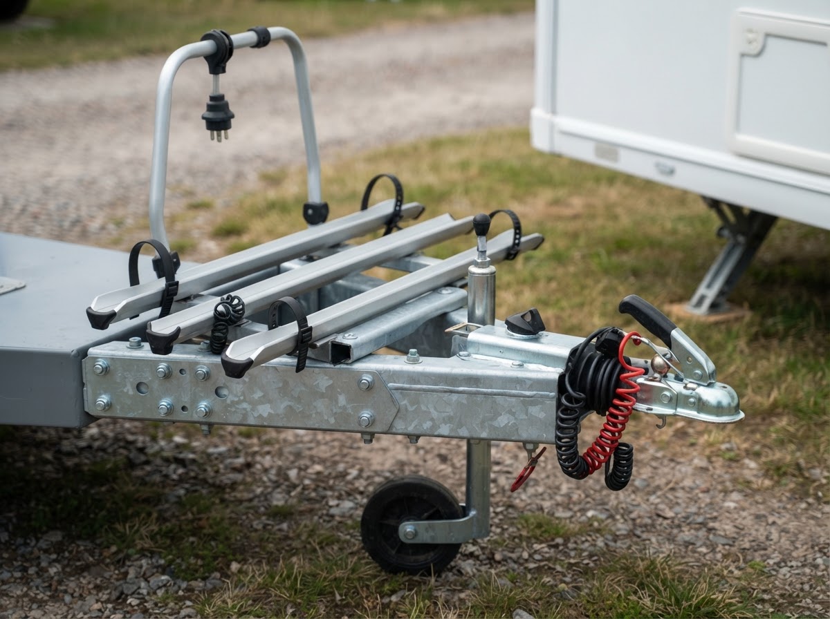 Illustrative drawbar, coupling and bike-rack detail