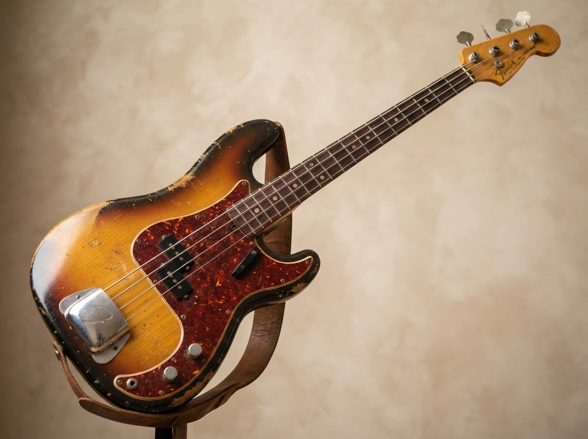 1966 Fender Precision Bass - Sunburst, Tortoise Guard, Original Grey-Bottom P-Bass Pickup