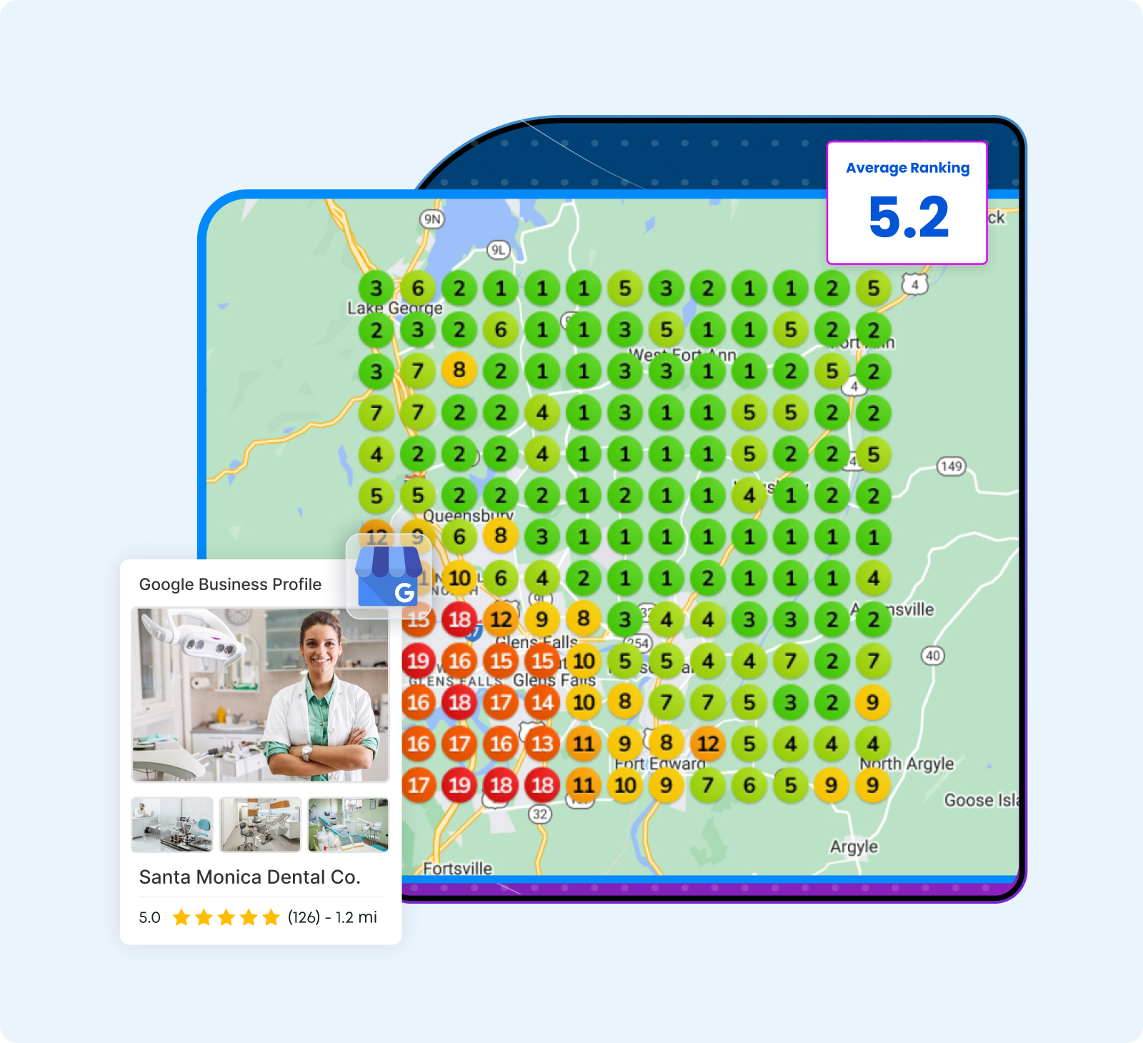 Mapa de calor de posiciones en Google Maps mostrando el ranking local de tu negocio