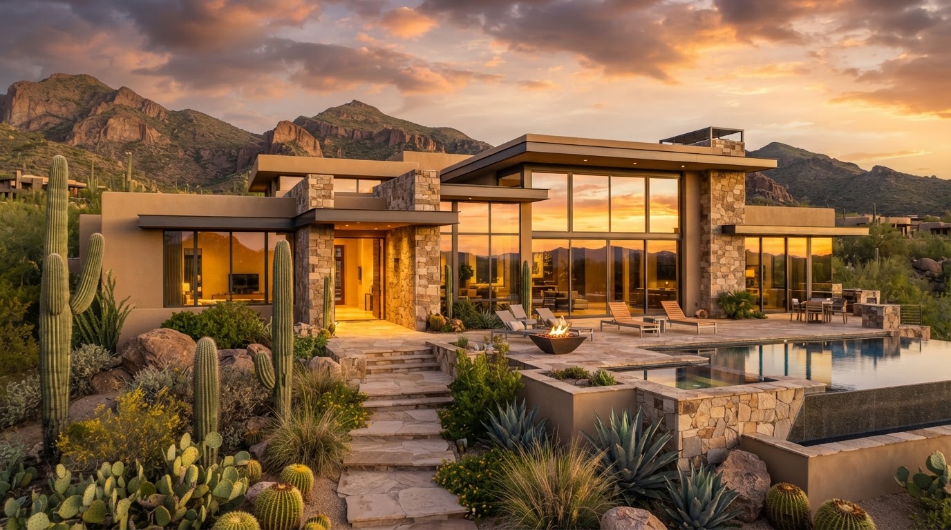 Luxury Arizona home at golden hour