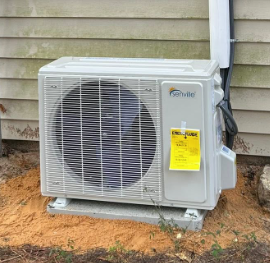 Senville ductless mini-split outdoor unit installed by Abbott Air Solutions at a home in Wagram, NC.