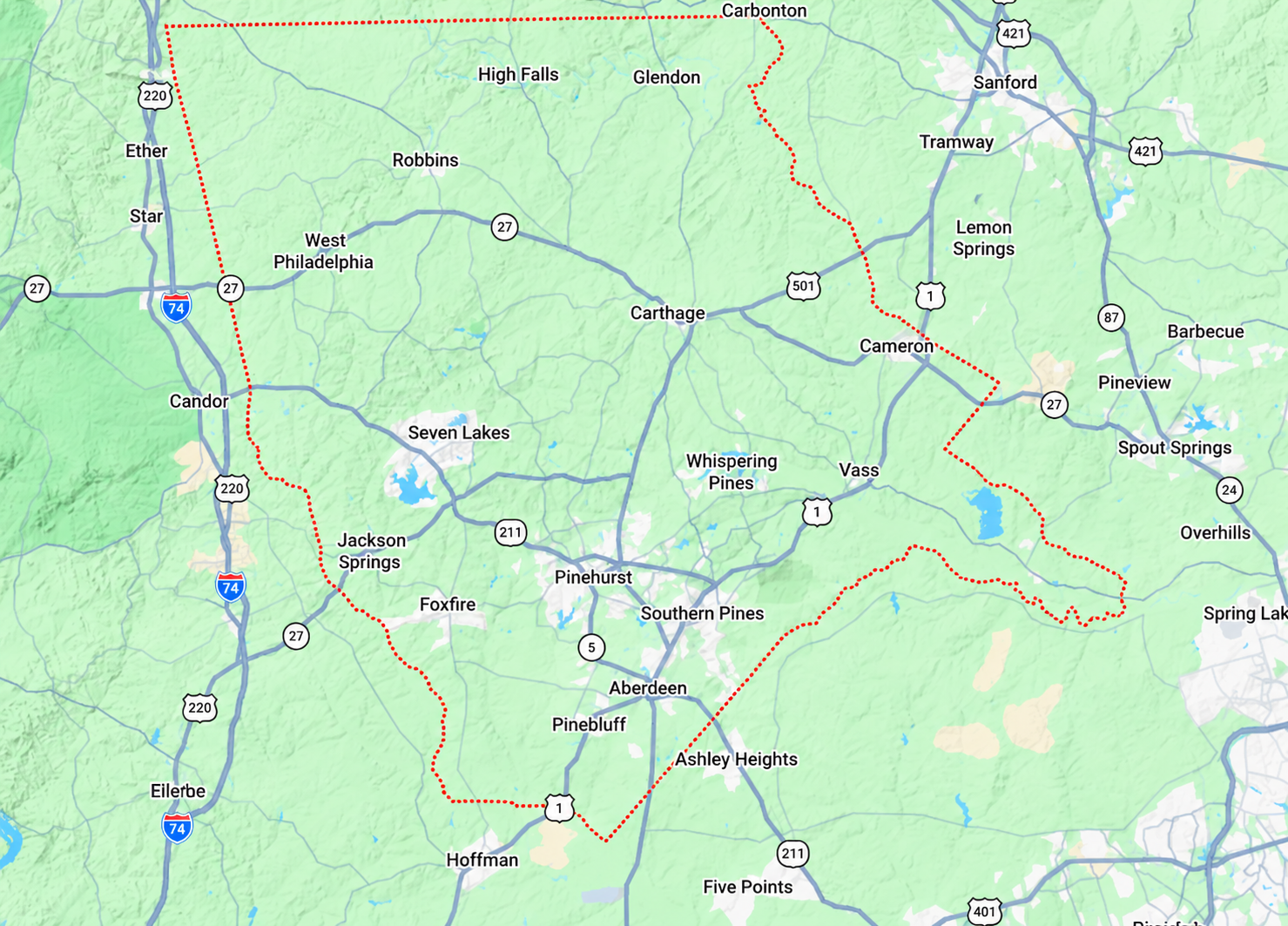Abbott Air Solutions Moore County, NC Service Area Map