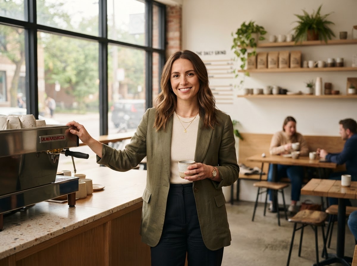 Local business owner in a modern cafe