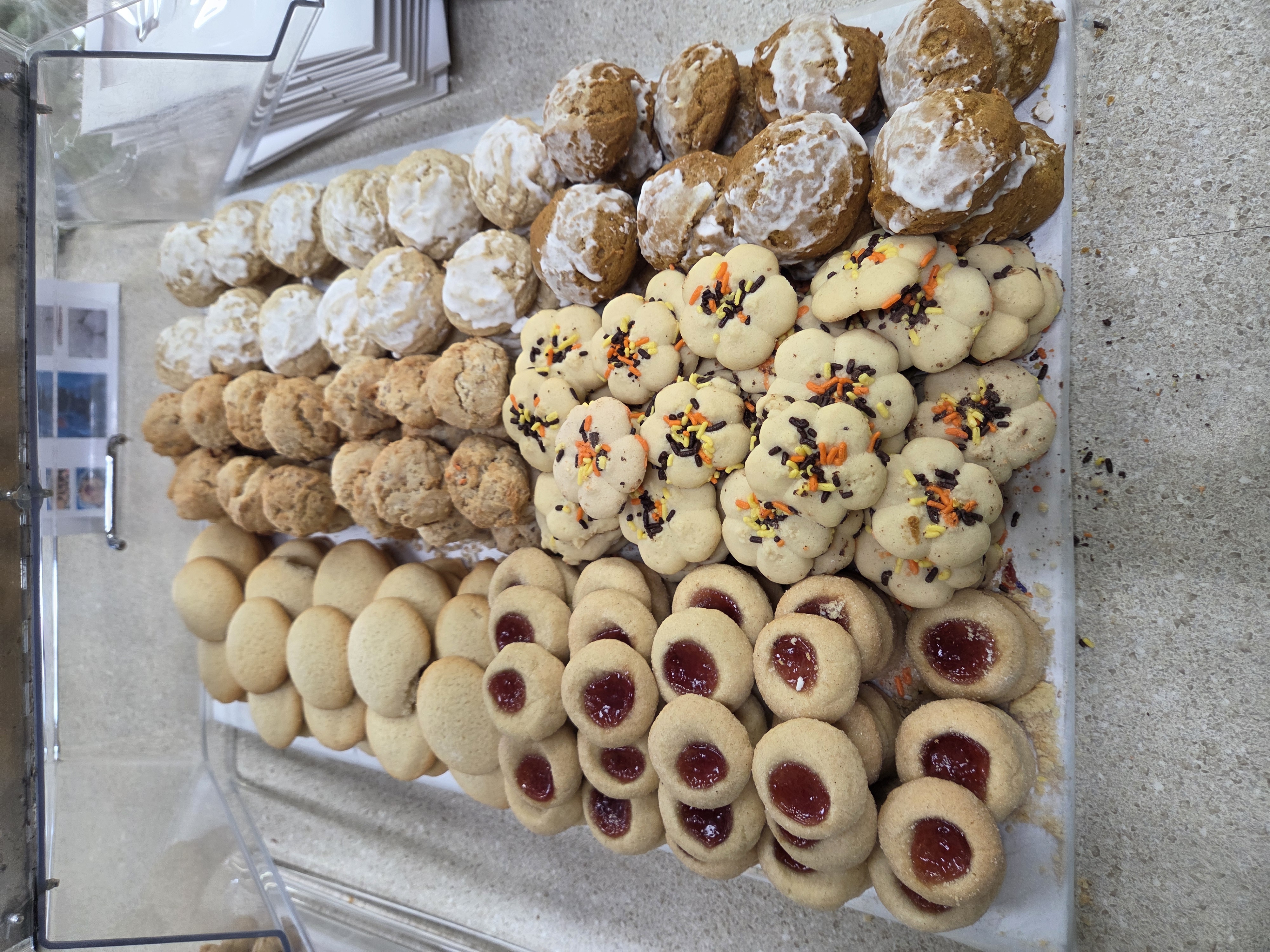 Fresh baked specialty cookies and thumbprint jam cookies at Sap's