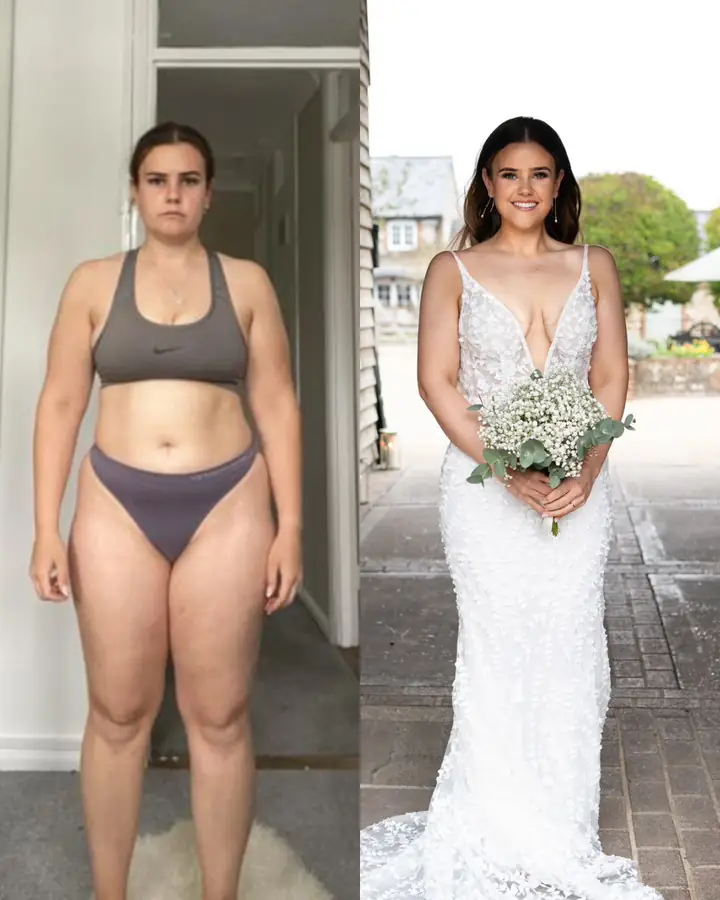 Client before coaching and on her wedding day