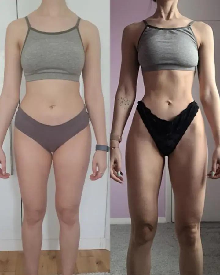 Client before and after coaching, photographed at home