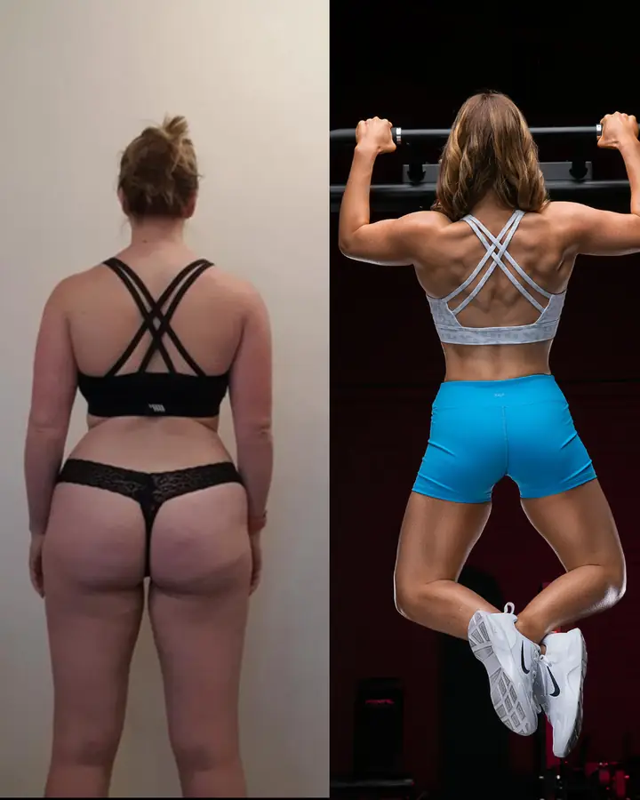 Client back view before coaching and at her photoshoot