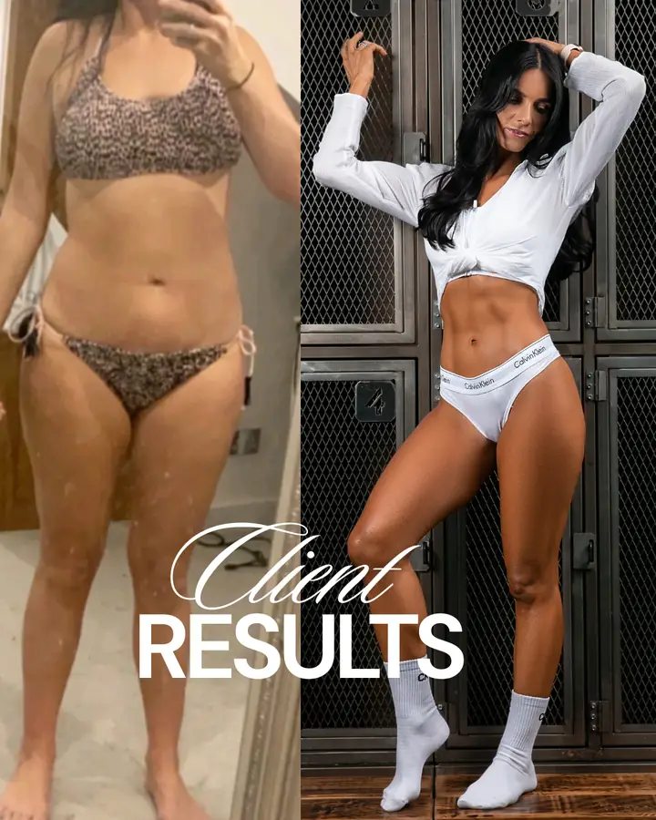 Client before and after coaching, photographed at home