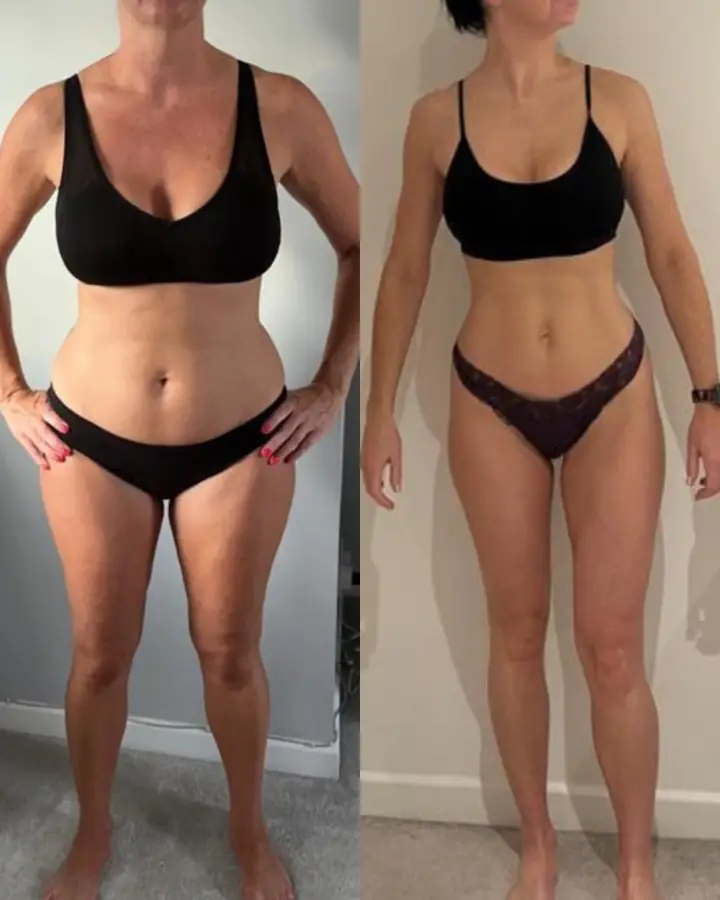 Client before and after coaching, photographed at home