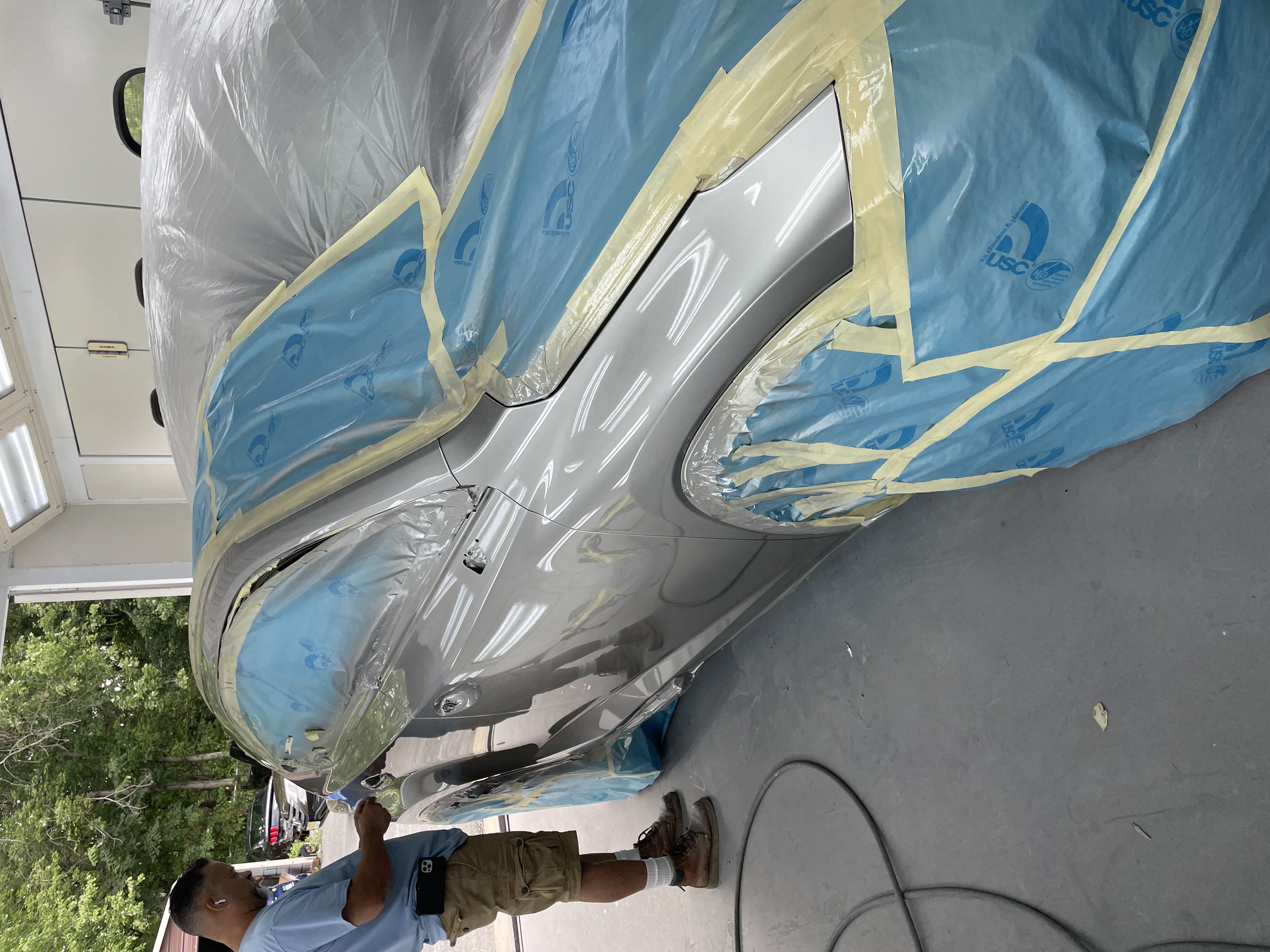 Precision vehicle masking and paint preparation at Greg Zurla's Auto Body, Congers, NY