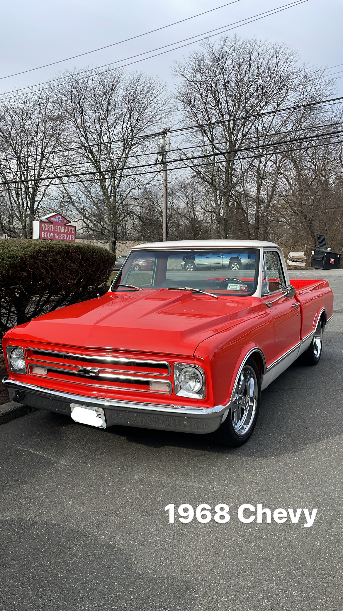1968 red Chevy pickup truck body and paint restoration at Greg Zurla's Auto Body, Congers, NY