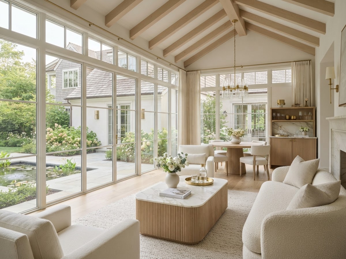 Beautiful light home addition with a new sunroom and tasteful exterior