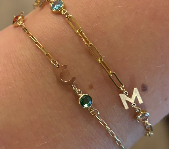 Delicate paperclip and cable chain with gemstone charm