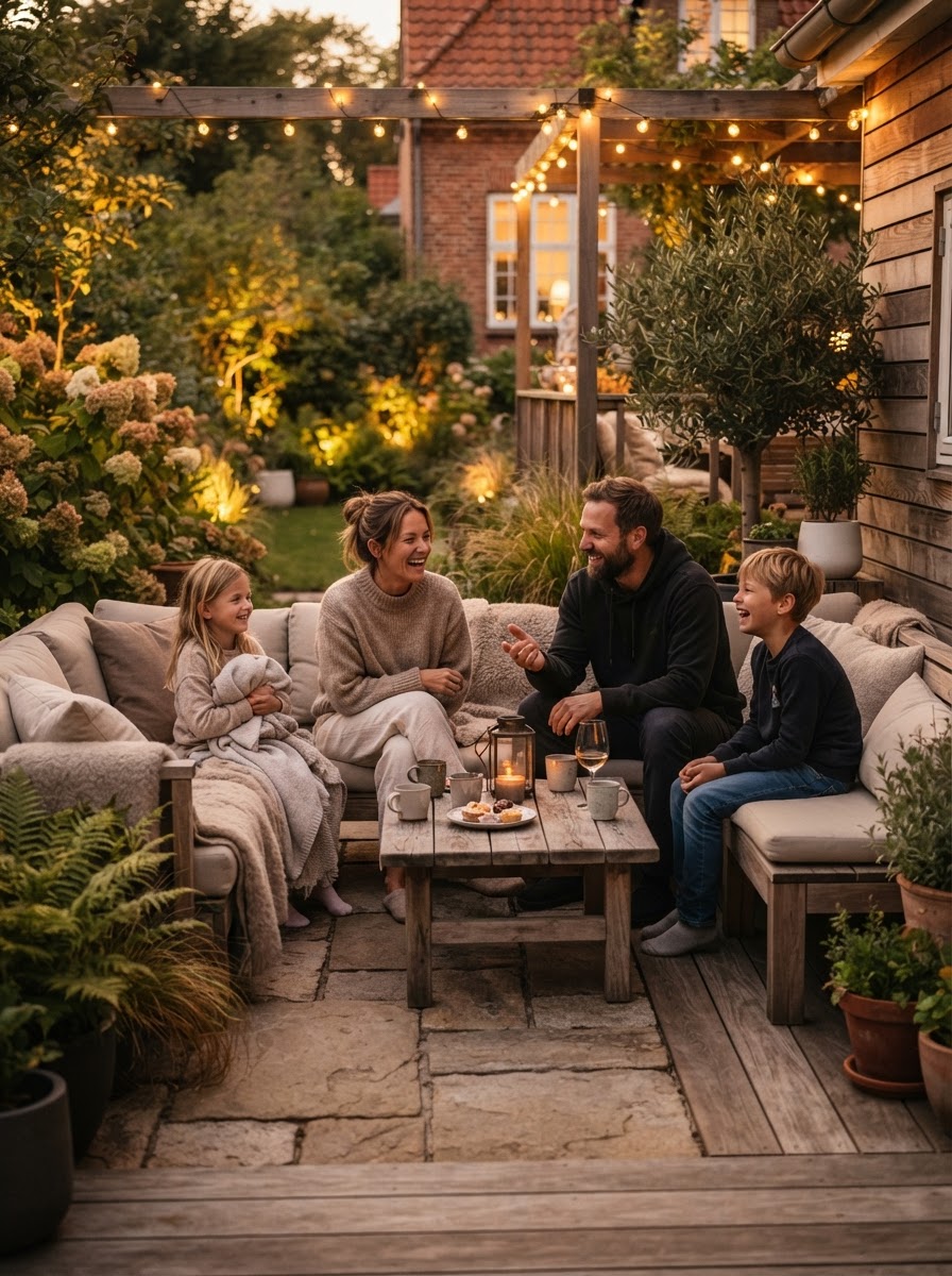 Liv — Der, hvor mennesker flytter ud. Terrassen, haven og de nye uderum bliver det sted, hverdagen faktisk foregår.