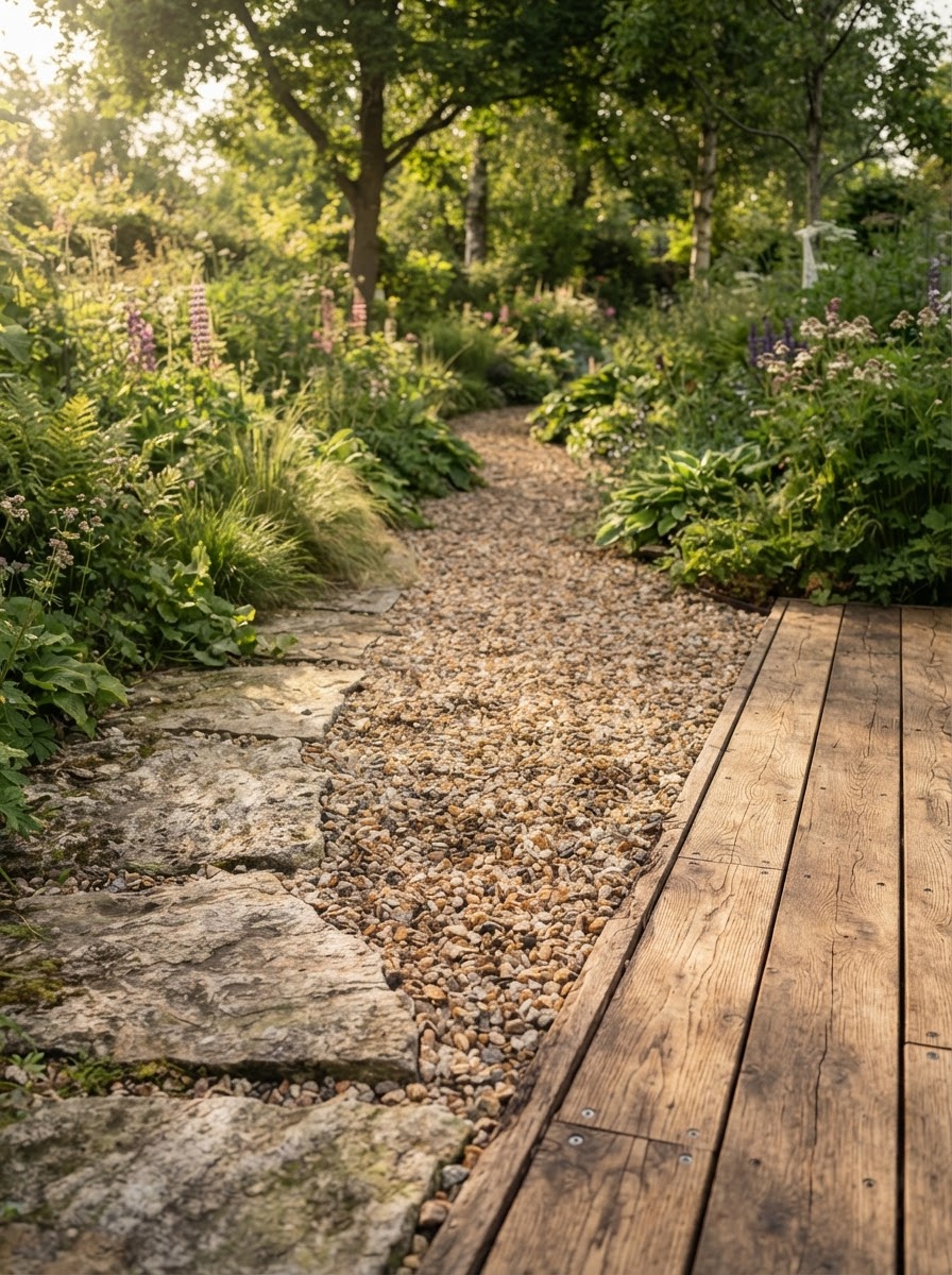 Materialer — Natursten, træ, grus og overflader med kant. Materialer, der bærer præg af brug og vejr — og bliver smukkere af det.