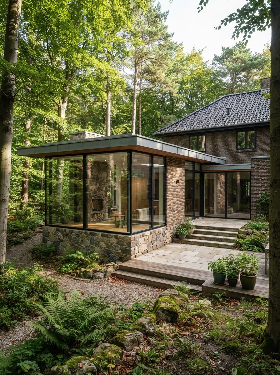 Skovhuset Hørsholm — tilbygning i tegl og natursten
