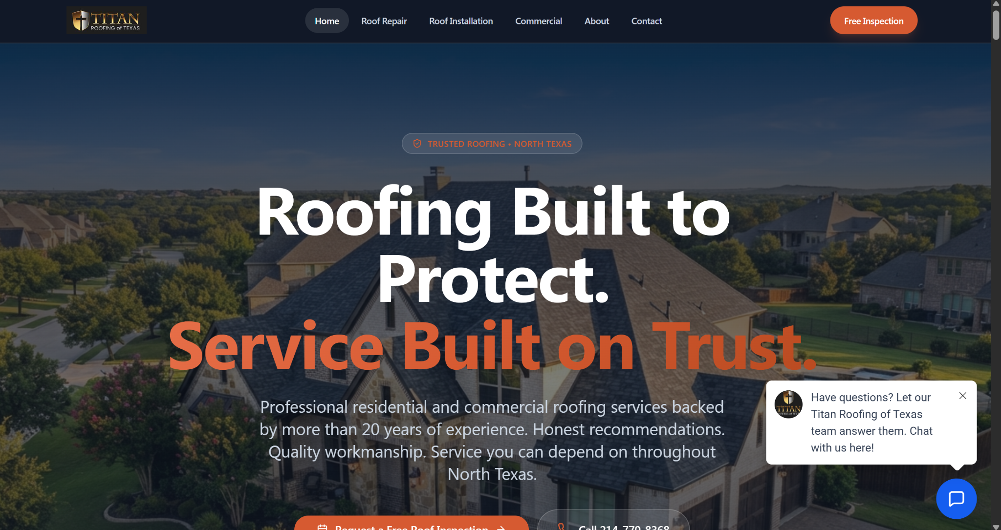 Titan Roofing of Texas website landing page created by Giuseppe Autentico