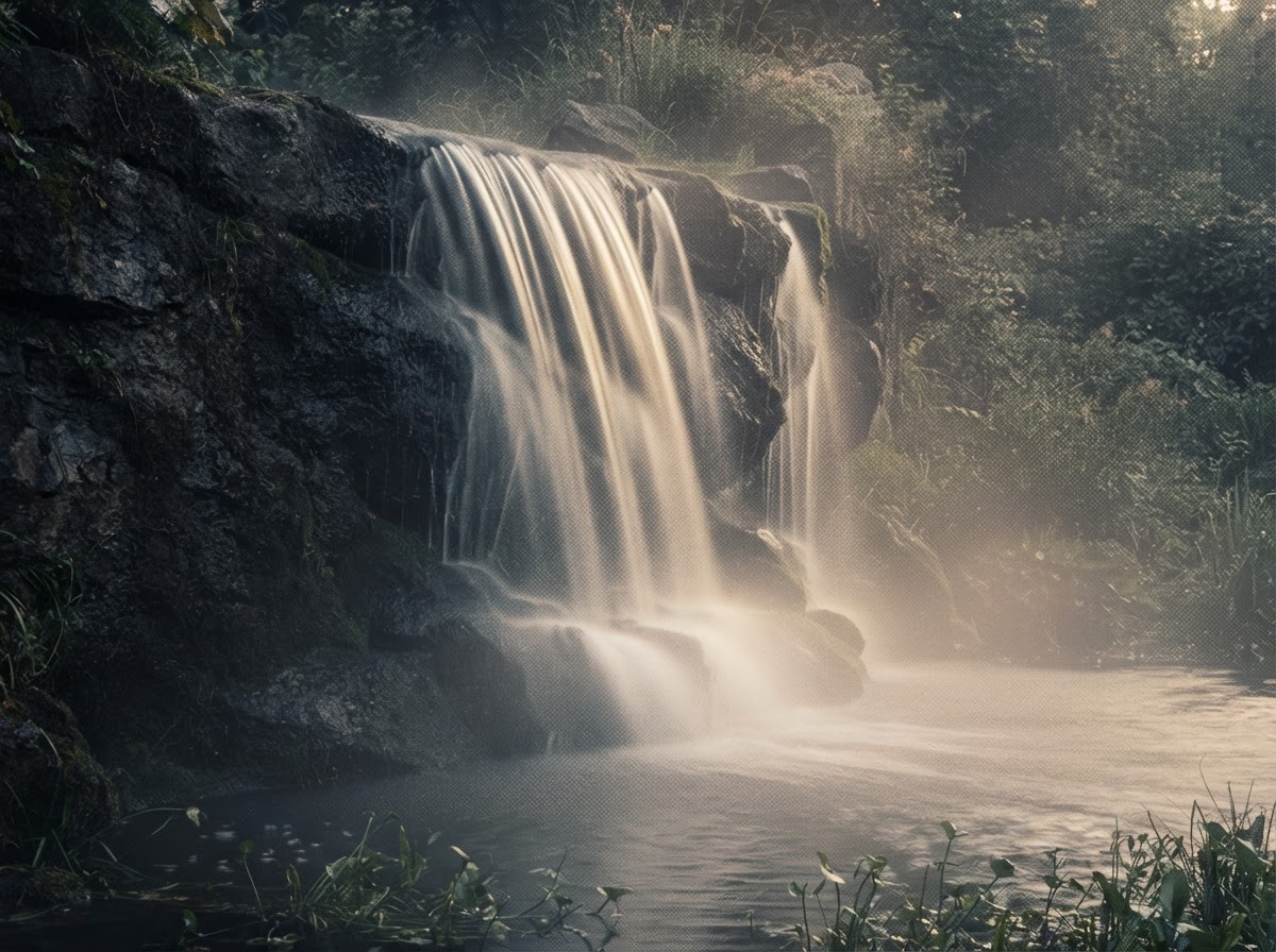 A gentle waterfall cascading — a picture of relief