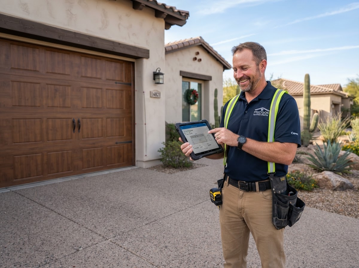 Friendly local garage door contractor providing residential garage door consultation in Mesa AZ