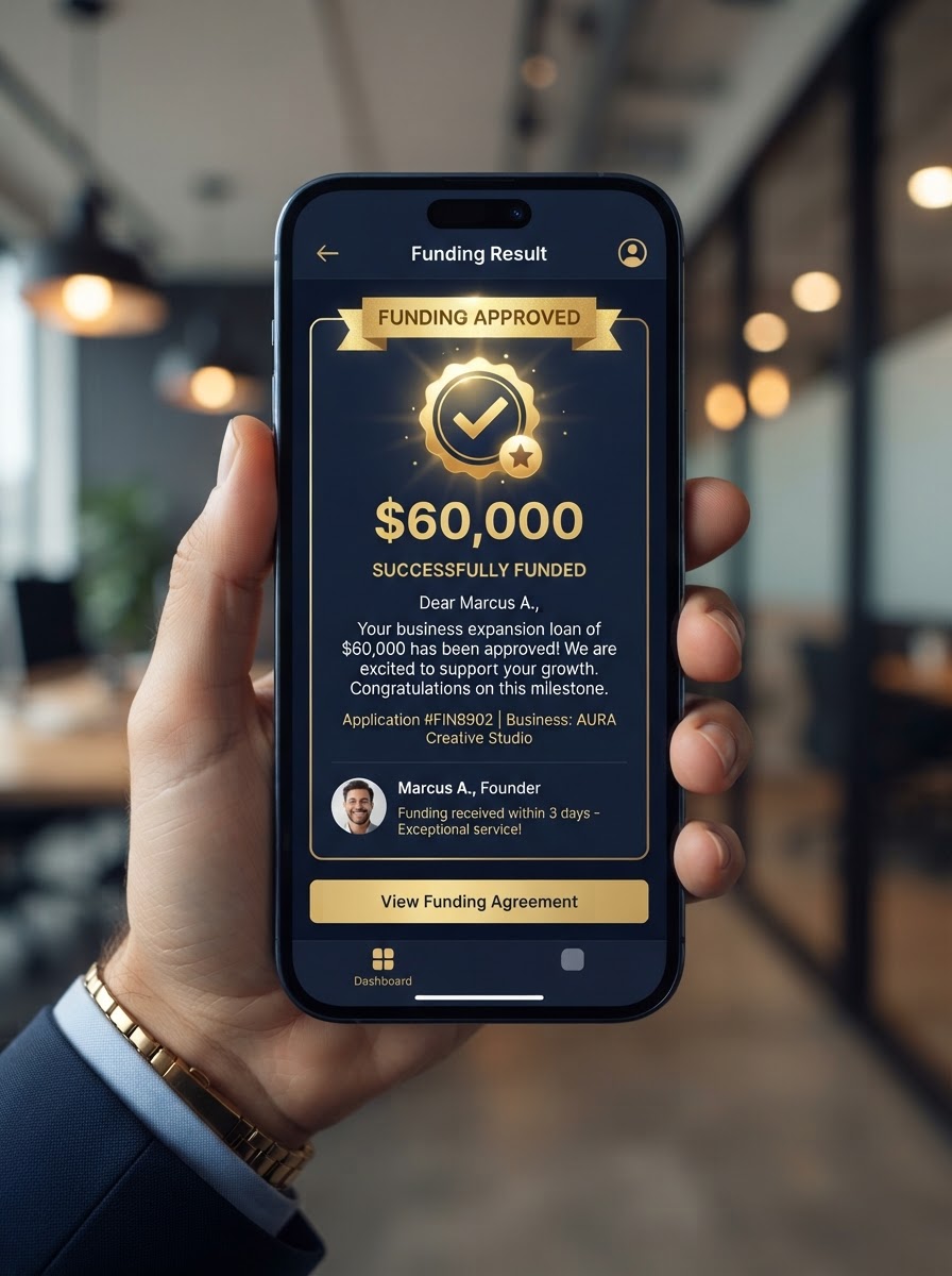 Client funding result testimonial for $60,000